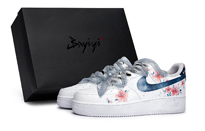 Nike Air Force 1 Coverage Anti-Slip And Wear-Resistant Low-Top Skateboard Shoes Unisex White Blue Pink