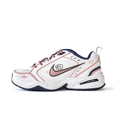 Nike Air Monarch 4 Anti-Slip Wear-Resistant Low-Top Chunky Sneakers Unisex White Pink