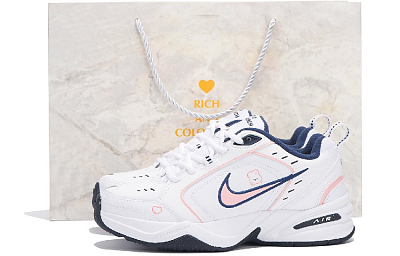 Nike Air Monarch 4 Anti-Slip And Wear-Resistant Height Increasing Low-Top Chunky Sneakers Unisex Pink Blue White