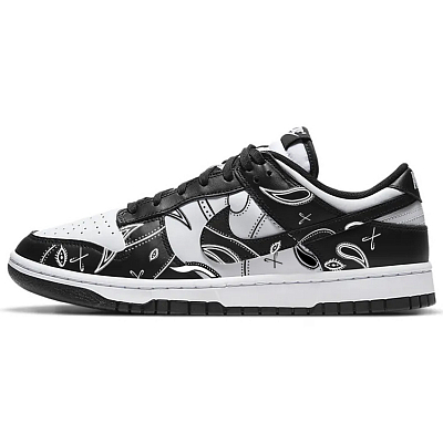 Nike Dunk Vintage Paisley Anti-Slip Wear-Resistant Low-Top Skateboard Shoes Unisex Black White