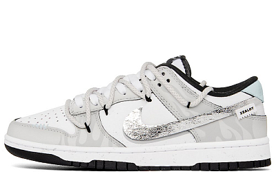 Nike Dunk Anti Slip Wear Resistant Low Top Skateboard Shoes Unisex White Silver