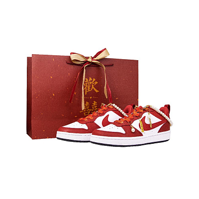 Nike Court Borough Slip-Resistant Breathable Low-Top Skateboard Shoes Women's White Red Gold