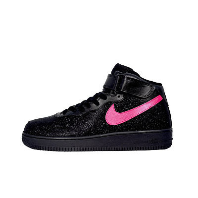 Nike Air Force 1 Breathable Height Increasing Mid-Top Skateboard Shoes Unisex Black Pink