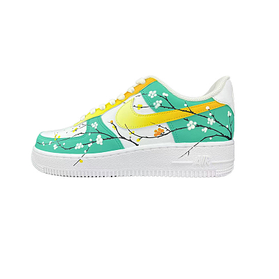Nike Air Force 1 HEN-Ji Anti-Slip Wear-Resistant Low-Top Skateboard Shoes Unisex Green Yellow