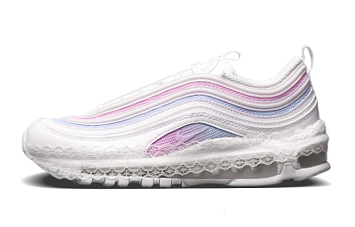 Nike Air Max 97 Anti-Slip And Wear-Resistant Lightweight Low-Top Running Shoes Women's White Pink Blue