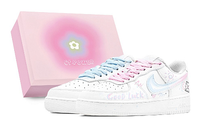 Nike Air Force 1 Anti-Slip Wear-Resistant Low-Top Skateboard Shoes Unisex Blue Pink