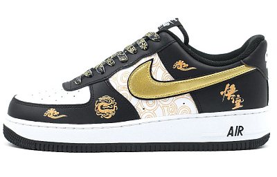 Nike Air Force 1 'Panda' Black Mythology Anti Slip Wear Resistant Low Top Skateboard Shoes Unisex Black Gold