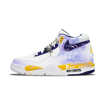 Nike Flight Legacy Cushioning, Slip Resistant, And Abrasion Resistant High Top Basketball Shoes Men's Purple Yellow