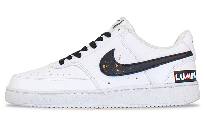 Nike Court Vision 1 Sprinkled Gold Print Anti Slip Wear Resistant Low Top Skateboard Shoes Men's Black White