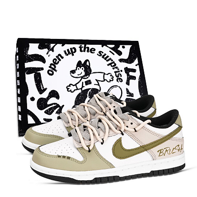Nike Dunk Black White, Green Graffiti Abrasion Resistant Low Top Skateboard Shoes Unisex Pink White Green