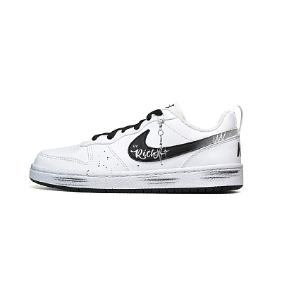 Nike Court Borough Silver Starburst White Abrasion Resistant Low Top Skateboard Shoes Women's Black White