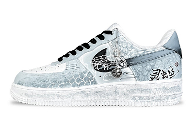 Nike Air Force 1 Fantasy Realm Serpent Green Anti Slip Wear Resistant Low Top Skateboard Shoes Men's White Cyan