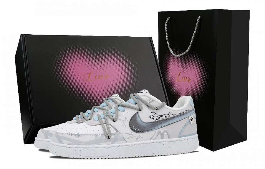Nike Court Vision 1 Heart Box & Cute Puppy Bus Slip Resistant Cushioning Low Top Skateboard Shoes Men's White Gray купить в интернет-магазине Yoocart с быстрой доставкой по России.