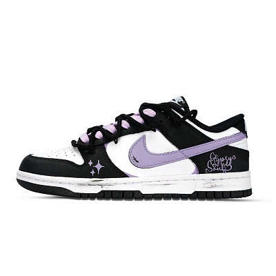 Nike Dunk Anti Slip Wear Resistant Low Top Skateboard Shoes Unisex Purple White Black