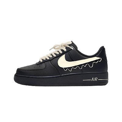 Nike Air Force 1 Dotted Ink Cream Ice Cream Anti-Slip Wear-Resistant Low-Top Skateboard Shoes Unisex Black White
