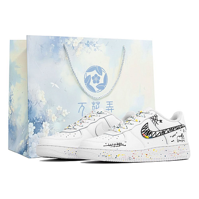 Nike Air Force 1 Wan Hua Nong, Lazy Graffiti, Shopping Bag Abrasion Resistant Low Top Skateboard Shoes Unisex White