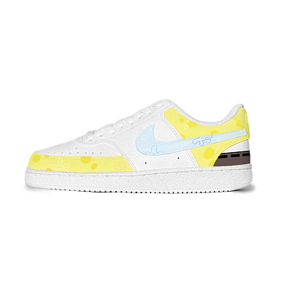 Nike Court Vision 1 Lightweight And Breathable Low Top Skateboard Shoes Unisex White Yellow Blue