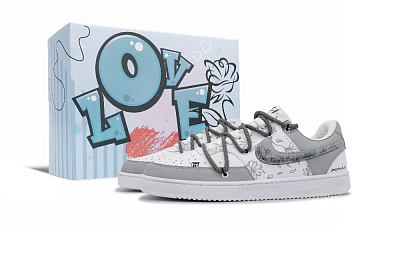 Nike Court Vision 1 Campus Note, Blue Love Anti Slip Wear Resistant Low Top Skateboard Shoes Men's White Gray