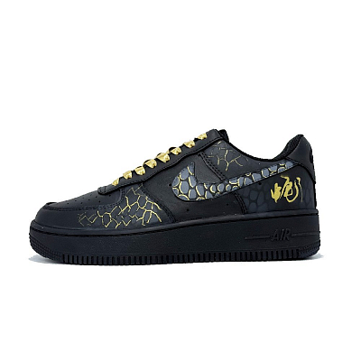 Nike Air Force 1 Golden Snake Dawn Anti-Slip And Wear-Resistant Lightweight Low-Top Skateboard Shoes Unisex Black Gold