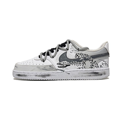 Nike Court Vision 1 Anti Slip Wear Resistant Low Top Skateboard Shoes Unisex White Gray