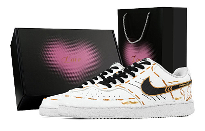 Nike Court Vision 1 Cloud Nine Lightning Heart Box Anti Slip Wear Resistant Low Top Skateboard Shoes Men's White Orange