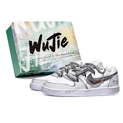 Nike EBERNON Wu World, Box, Law Slip Resistant Low Top Skateboard Shoes Unisex Gray White