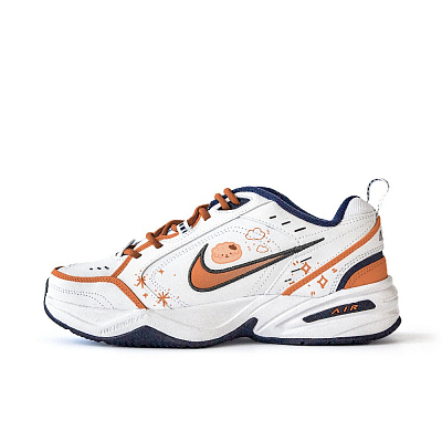 Nike Air Monarch 4 Anti Slip Wear Resistant Low Top Chunky Sneakers Unisex White Orange