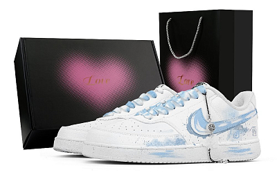 Nike Court Vision 1 Azure Heart Box Anti Slip Wear Resistant Low Top Skateboard Shoes Men's Light Blue