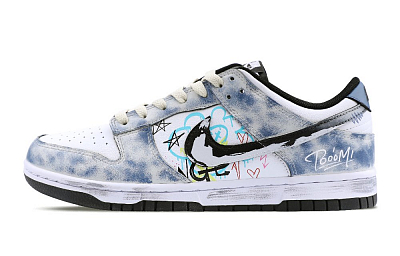 Nike Dunk Low Top Skateboard Shoes Unisex White Blue Gray
