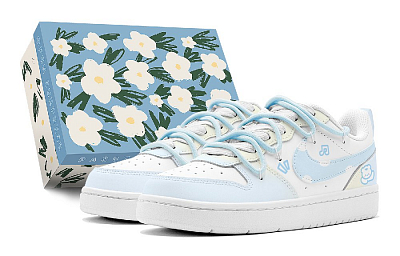 Nike Court Borough Couple's, Summer Refresh, Happy Bear, Refreshing Low Top Skateboard Shoes Women's Pink Blue