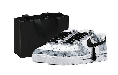 Nike Air Force 1 Smoke Wave Ink Abrasion Resistant Low Top Skateboard Shoes Unisex Black White