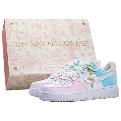 Nike Air Force 1 Drifting Love Box Included Wear-Resistant Height Increasing Low-Top Skateboard Shoes Unisex Blue Pink