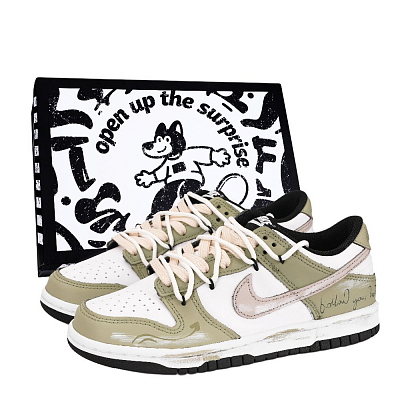 Nike Dunk Green Spring Mood Abrasion Resistant Low Top Skateboard Shoes Unisex Green Pink White