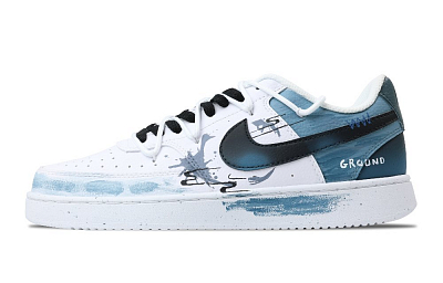 Nike Court Vision 1 Blue And White Anti-Slip Wear-Resistant Low-Top Skateboard Shoes Men's White Teal Blue