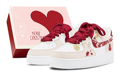 Nike Air Force 1 Air Force 1 Anti Slip Wear Resistant Low Top Skateboard Shoes Women's Beige Red