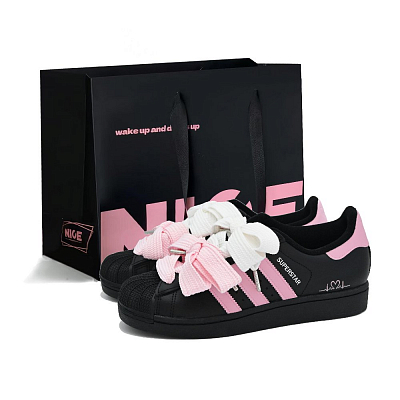 Adidas Originals SUPERSTAR Bubble Peach Abrasion Resistant Low Top Skateboard Shoes Women's Black Pink