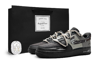 Nike Air Force 1 Anti-Slip Wear-Resistant Low-Top Skateboard Shoes Unisex Brown Black