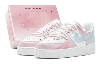 Nike Air Force 1 Air Force 1, Couple's, Colorful Love Song Low Top Skateboard Shoes Women's Pink Blue