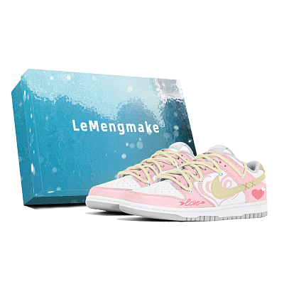 Nike Dunk Slip-Resistant Low-Top Skateboard Shoes Women's Pink Yellow