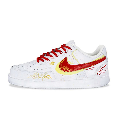Nike Court Vision 1 Breathable And Wear-resistant Low-Top Skateboard Shoes Men's White Red Gold