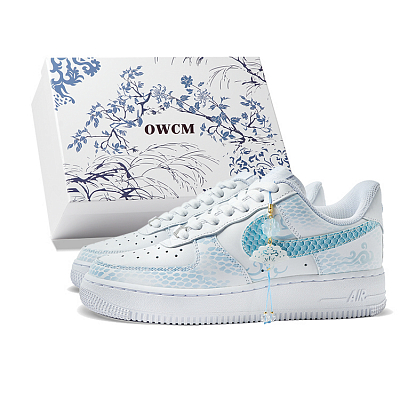 Nike Air Force 1 Abrasion-Resistant Low-Top Skateboard Shoes Women's Blue White