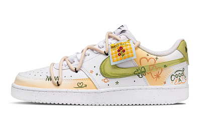 Nike Court Vision 1 The Little Prince Anti Slip Wear Resistant Low Top Skateboard Shoes Unisex Yellow White