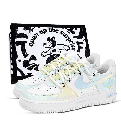 Nike Air Force 1 Star Butterfly Abrasion Resistant Low Top Skateboard Shoes Unisex Blue Green White