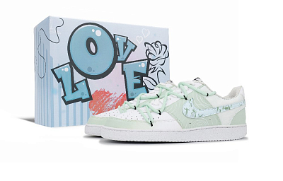 Nike Court Vision 1 Bamboo Green Annual Rings Anti Slip Wear Resistant Low Top Skateboard Shoes Men's White Green