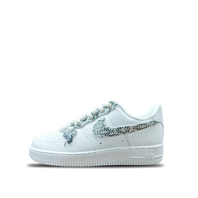 Nike Air Force 1 Year Of The Snake Silver Python Abrasion Resistant Low Top Skateboard Shoes Unisex White