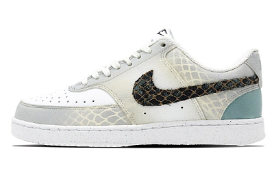 Nike Court Vision 1 Green Snake Scales Anti Slip Wear Resistant Low Top Skateboard Shoes Women's White Green