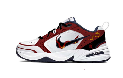 Nike Air Monarch 4 Anti-Slip Wear-Resistant Low-Top Chunky Sneakers Unisex Burgundy