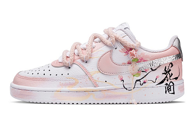 Nike Court Vision 1 Floral Arrangement Order Abrasion Resistant Low Top Skateboard Shoes Women's White Pink