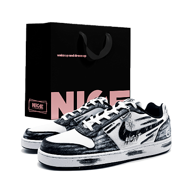 Nike EBERNON Abrasion Resistant Low Top Skateboard Shoes Men's Black White