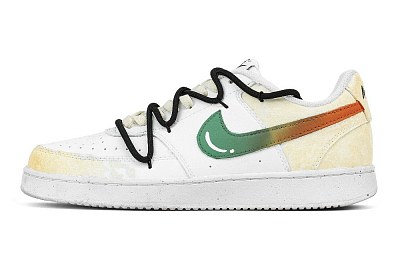 Nike Court Vision 1 Old Gradient Time Anti Slip Wear Resistant Low Top Skateboard Shoes Men's White Yellow